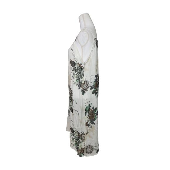 Izuria Linen Midi Dress Floral‎ size XL White Green Tan Midi Lined Sleeveless - Picture 5 of 9